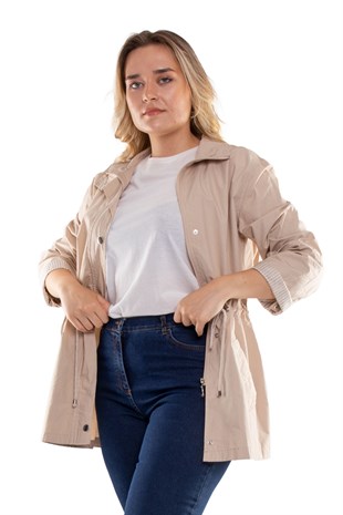 2381 Büyük Beden Beli Bağcıklı Kol Katlama Astarsız Pamuk Yağmurluk