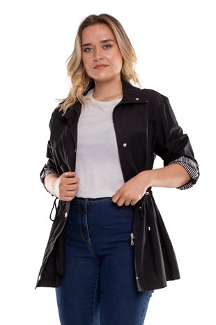 2381 Büyük Beden Beli Bağcıklı Kol Katlama Astarsız Pamuk Yağmurluk