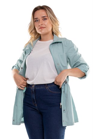 2381 Büyük Beden Beli Bağcıklı Kol Katlama Astarsız Pamuk Yağmurluk