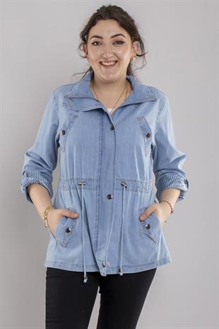 2434 Beli İpli Kol Katlama Pamuk Tencel Kadın Yağmurluk