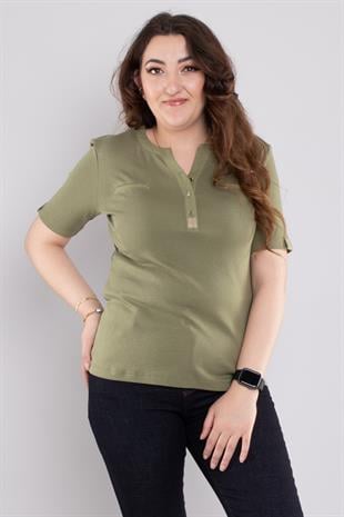 24E013 Vyaka Düğmeli Cepli Kısa Kol Bluz