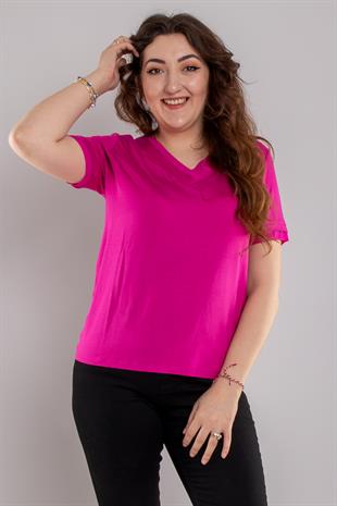 24E032 Vyaka Sim Kumaş Detaylı Viscon Kısa Kol Bluz