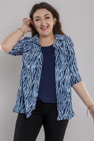 24E051 Atlet Detay Desenli Ceketli Kısa Kol Viscon Bluz