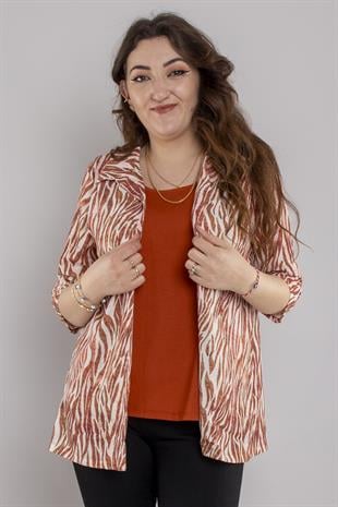 24E051 Atlet Detay Desenli Ceketli Kısa Kol Viscon Bluz