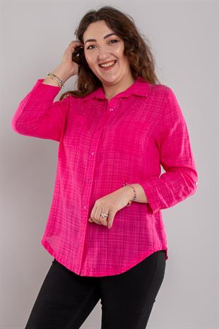 24E054 Omuz Serpme Taş Cepli Pamuklu Gömlek