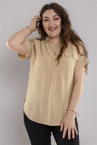 24E061 Düğmeli Vyaka Viscon Kısa Kol Gömlek