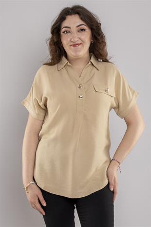 24E061 Düğmeli Vyaka Viscon Kısa Kol Gömlek