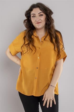 24E065 Düğmeli Düşük Kol Taşlı Viscon Gömlek