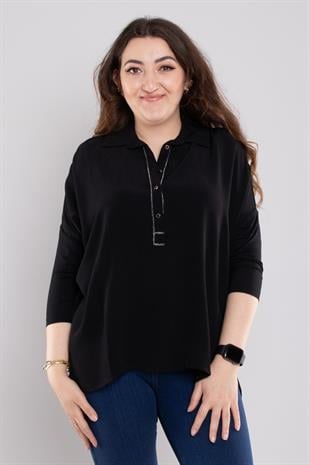 24E071 Düşük Omuz Oversize Düğmeli Viscon Gömlek
