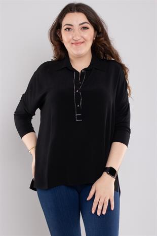 24E071 Düşük Omuz Oversize Düğmeli Viscon Gömlek