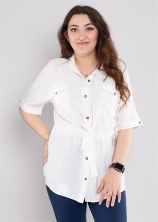 24E112 Cepli Kuşak Detay Viscon Gömlek Ceket