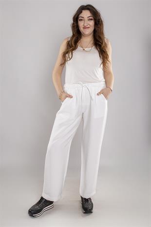 24E161 Beli Lastikli Viscon Pantolon