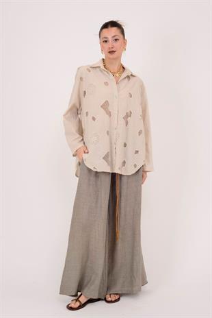 25005 Yıldız Çiçeği Kabartmalı Uzun Gömlek