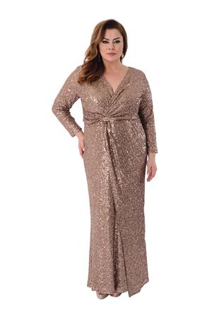 2507 Büyük Beden Önü Geçmeli Vyaka Pulpayet Uzun Elbise