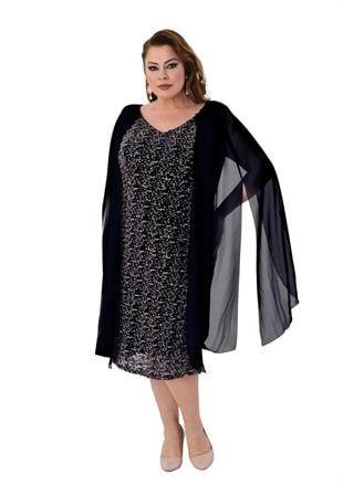 2540 Büyük Beden Vyaka Pulpayet Pelerin Kol Kısa Elbise