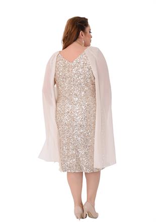 2540 Büyük Beden Vyaka Pulpayet Pelerin Kol Kısa Elbise