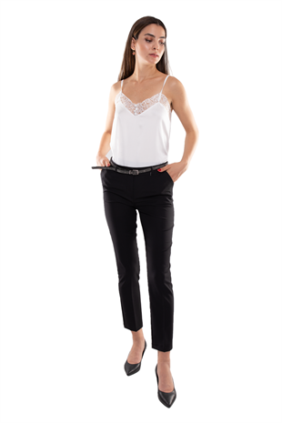 2603 Kemerli Pamulu Cepli Krep Pantolon