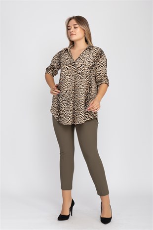 2651 BüyükBeden Kemerli Pamuklu Cepli Krep Pantolon