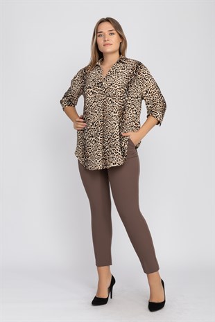 2651 BüyükBeden Kemerli Pamuklu Cepli Krep Pantolon