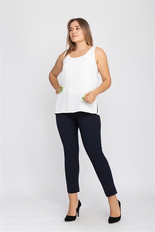 2652 BüyükBeden Kemerli Pamuklu Cepli Krep Pantolon