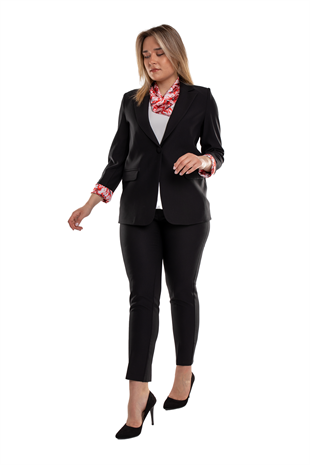 2822 Büyük Beden Fularlı Kadın Pantolon Ceket Takım