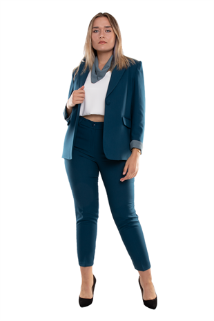 2869 Büyük Beden Fularlı Pantolon Ceket Kadın Takım