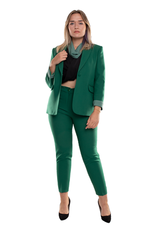 2869 Büyük Beden Fularlı Pantolon Ceket Kadın Takım