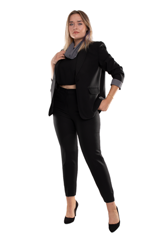 2869 Büyük Beden Fularlı Pantolon Ceket Kadın Takım