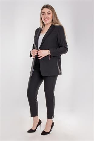 2934 Büyük Beden Tek Düğme Pantolon Ceket İkili Krep Takım