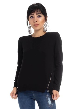 296 Bisiklet Yaka Yanları Fermuarlı Kadın Triko