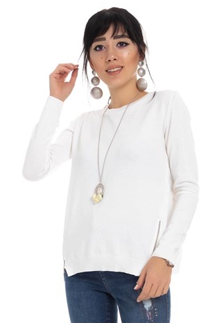 296 Bisiklet Yaka Yanları Fermuarlı Kadın Triko