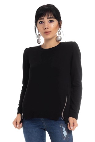 296 Bisiklet Yaka Yanları Fermuarlı Kadın Triko