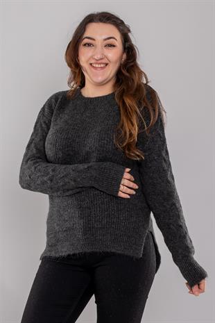 2IZ26 İzmir Bisikleet Yaka Kolları Saçlı Kazak