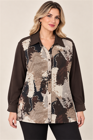 3018 Batik Desen Düğmeli Modal Gömlek