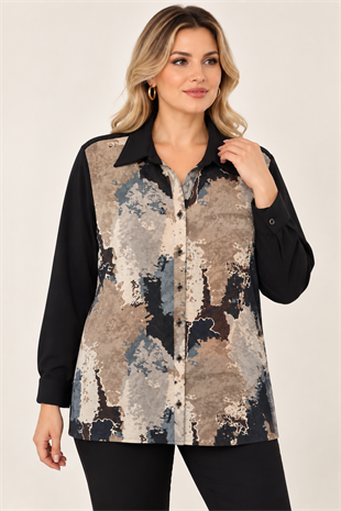 3018 Batik Desen Düğmeli Modal Gömlek