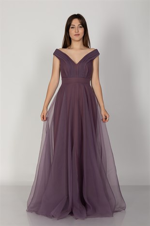 3038 Yaka Drapeli Organze Nişanlık Abiye