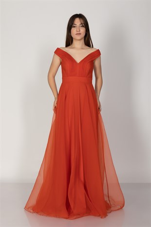 3038 Yaka Drapeli Organze Nişanlık Abiye