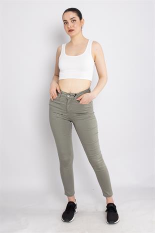 315 Narnia Düz Yüksek Bel Pamuklu Kadın Pantolon