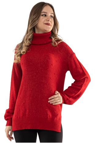 32247 Balıkçı Yaka Desenli Triko Kadın Kazak