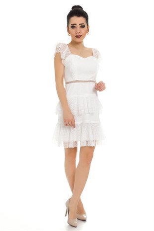 323 BB Öpücük Yaka-Eteği Fırfırlı Kısa Abiye