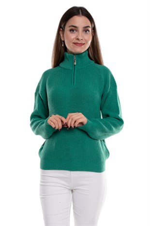 32322 Yarım Balıkçı Yaka Fermuarlı Kadın Triko Kazak