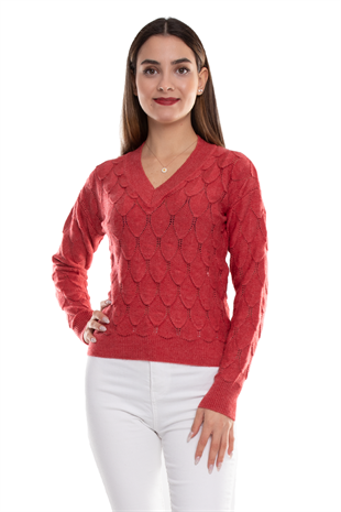 32394 Vyaka Yaprak Desenli Kadın Triko Kazak