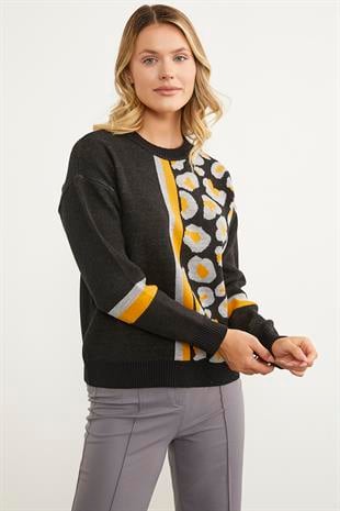 32434 Renkli Leopar Kombinli Triko Kazak