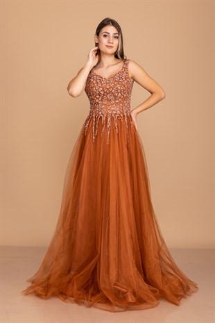 327 Dama Sim Baskılı Bel Saçaklı Tül Nişanlık