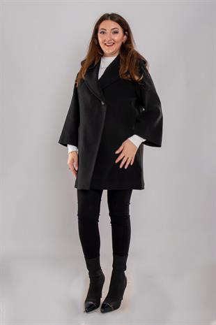 3359 Büyük Beden P.M. Kapüşonlu Üst Cep Tek Düğme Kısa Kaşe Kaban