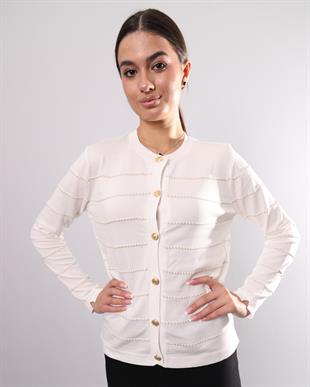 338 Özel Simli Enine Çizgi Çimalı Triko Hırka