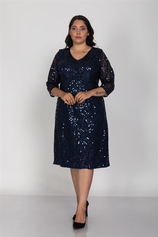 3383 Büyük Beden Truvakar Kol Vyaka Pulpayet Kısa Elbise