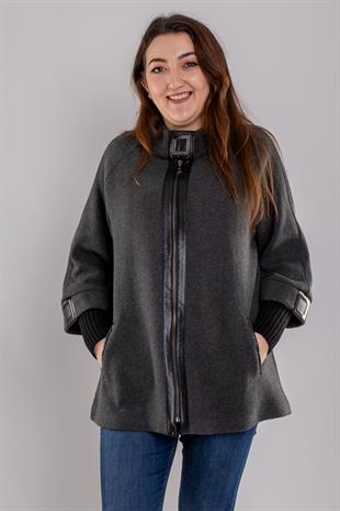 34151 Yaka Toka Detay Fermıuarlı Triko Ceket