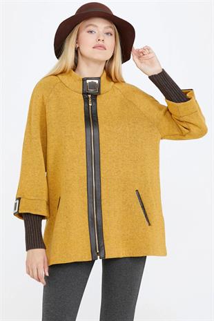 34151 Yaka Toka Detay Fermıuarlı Triko Ceket