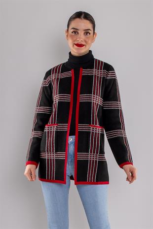 34340 Sıfır Yaka Cepli Triko Kadın Ceket